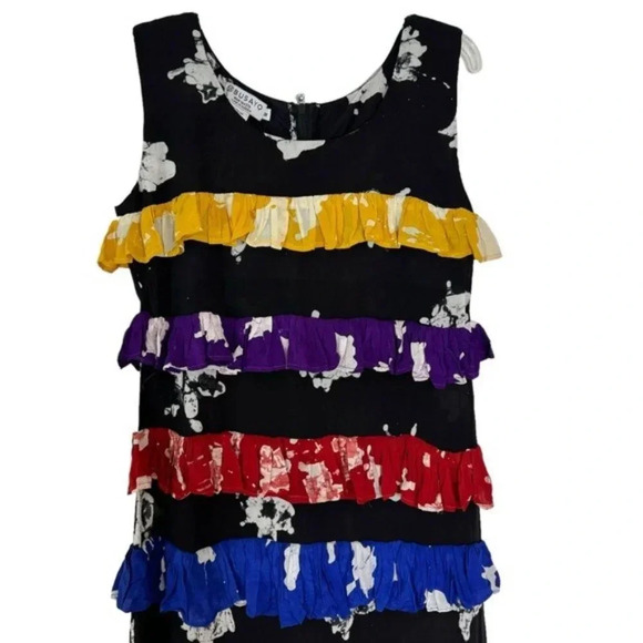 BUSAYO Ropo Splatter Print Tiered Ruffle Maxi Dress Black Size M NWT - Picture 7 of 15